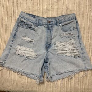American Eagle Light Wash Distressed Denim Mom Shorts